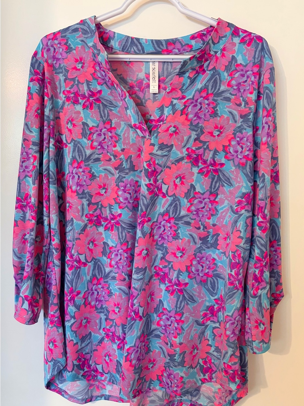 Dear Scarlett Lizzy -  Pink & Blue Floral V-Neck Tunic